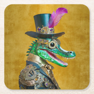Mardi Gras Steampunk Feest Beest Alligator Kartonnen Onderzetters
