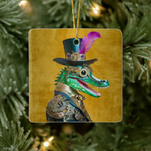 Mardi Gras Steampunk Feest Beest Alligator Keramisch Ornament