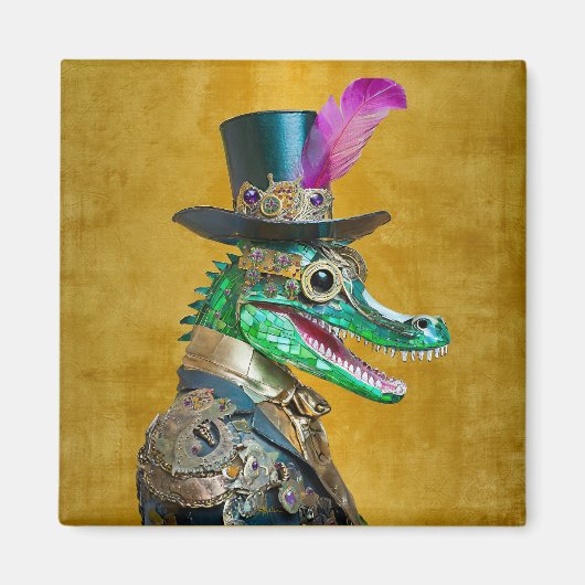 Mardi Gras Steampunk Feest Beest Alligator Magneet (Voorkant)