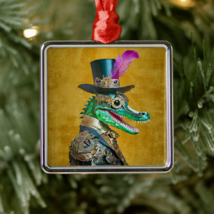 Mardi Gras Steampunk Feest Beest Alligator Metalen Ornament