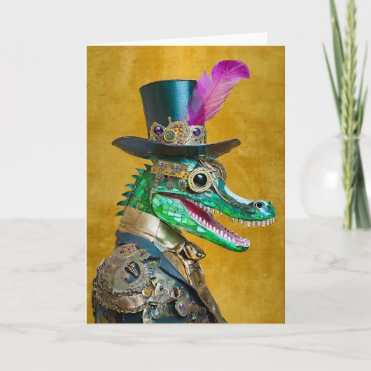 Mardi Gras Steampunk Party Dierlijke Alligator Bedankkaart (Voorkant)