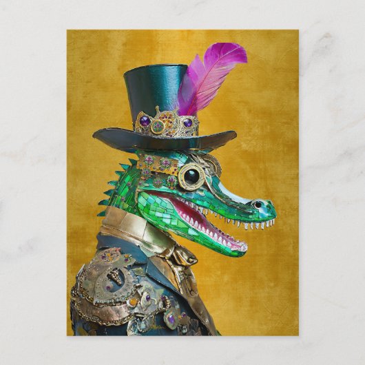 Mardi Gras Steampunk Party Dierlijke Alligator Briefkaart (Voorkant)