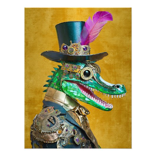 Mardi Gras Steampunk Party Dierlijke Alligator Foto Afdruk (Voorkant)