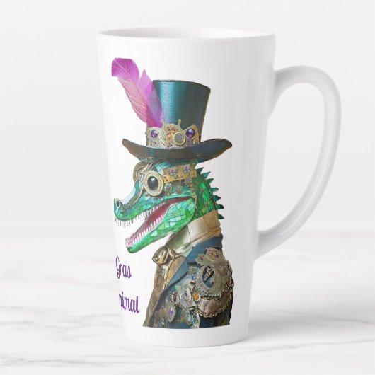 Mardi Gras Steampunk Party Dierlijke Alligator Latte Mok (Rechts)