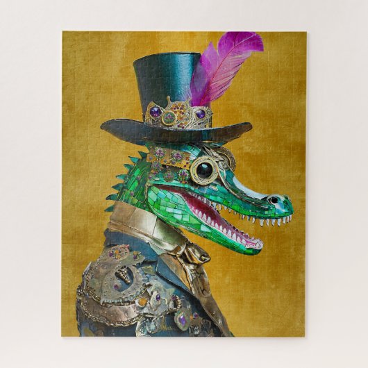 Mardi Gras Steampunk Party Dierlijke Alligator Legpuzzel (Verticaal)