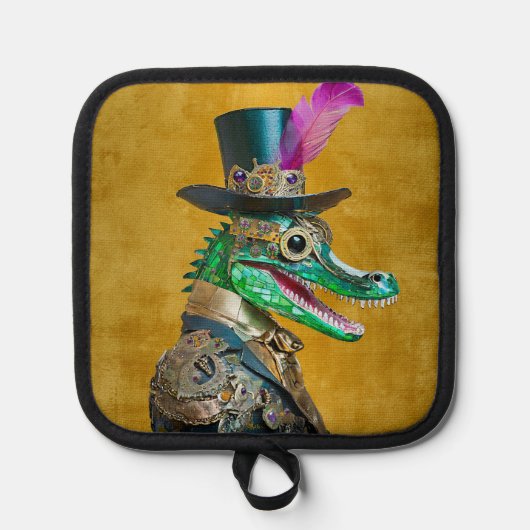 Mardi Gras Steampunk Party Dierlijke Alligator Pannenlap (Voorkant)