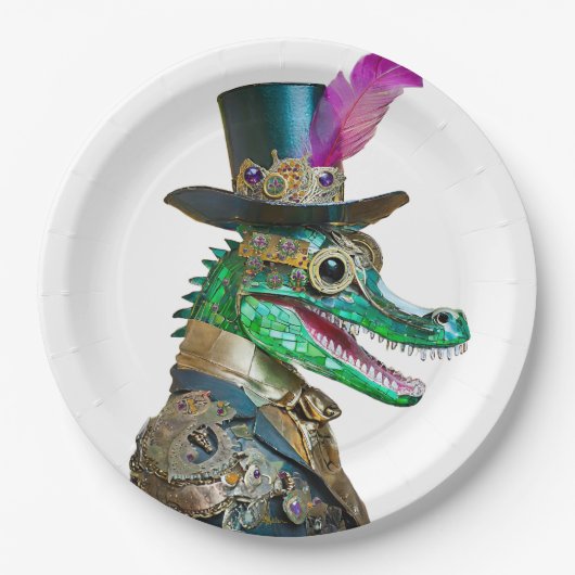 Mardi Gras Steampunk Party Dierlijke Alligator Papieren Bordje (Voorkant)