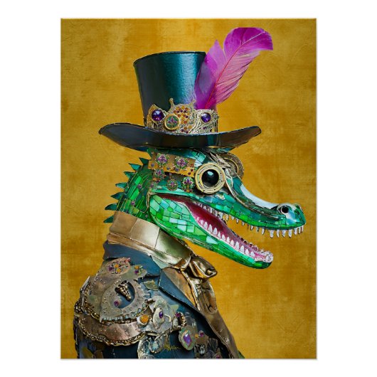 Mardi Gras Steampunk Party Dierlijke Alligator Perfect Poster (Voorkant)