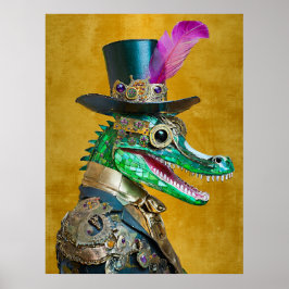 Mardi Gras Steampunk Party Dierlijke Alligator Poster