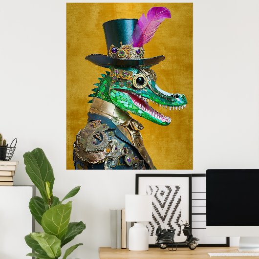 Mardi Gras Steampunk Party Dierlijke Alligator Poster (Thuiskantoor)