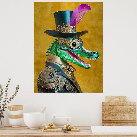 Mardi Gras Steampunk Party Dierlijke Alligator Poster (Keuken)