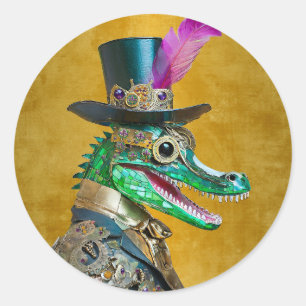 Mardi Gras Steampunk Party Dierlijke Alligator Ronde Sticker