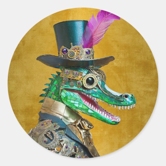 Mardi Gras Steampunk Party Dierlijke Alligator Ronde Sticker (Voorkant)