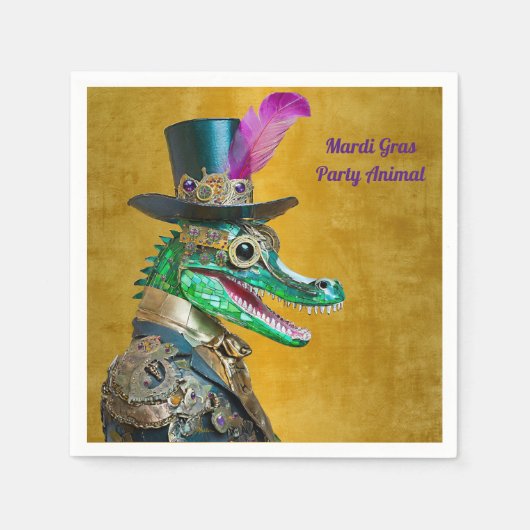 Mardi Gras Steampunk Party Dierlijke Alligator Servet (Voorkant)