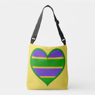 Mardi Gras Striped Heart Crossbody Tas
