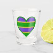 Mardi Gras Striped Heart Shot Glas (Voorkant)