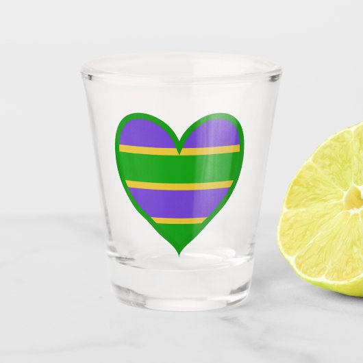 Mardi Gras Striped Heart Shot Glas (Voorkant)