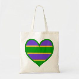 Mardi Gras Striped Heart Tote Bag