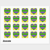Mardi Gras Striped Heart Vierkante Sticker (Vel)