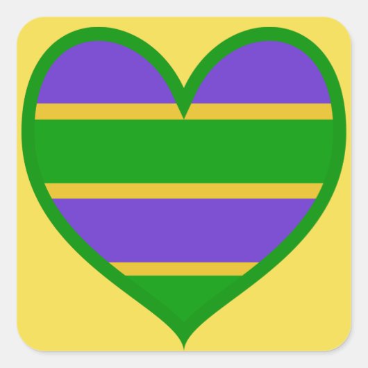 Mardi Gras Striped Heart Vierkante Sticker (Voorkant)