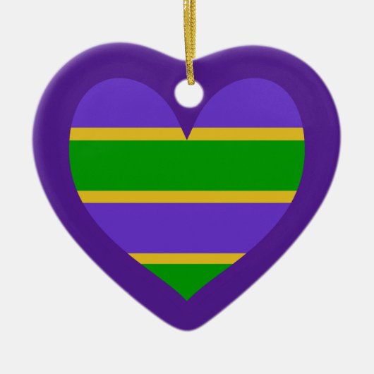 Mardi Gras Striped Paars Heart Keramisch Ornament (Voorkant)