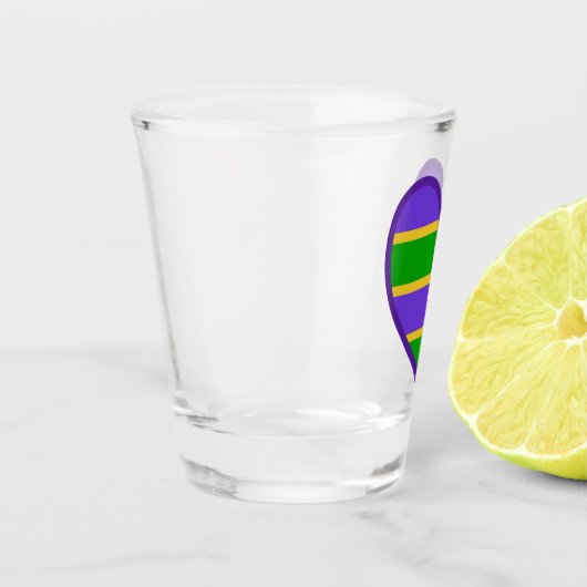 Mardi Gras Striped Paars Heart Shot Glas (Links)
