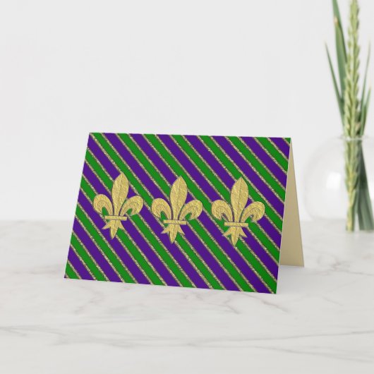 Mardi Gras Stripes & Fleur de Lys Kaart (Voorkant)