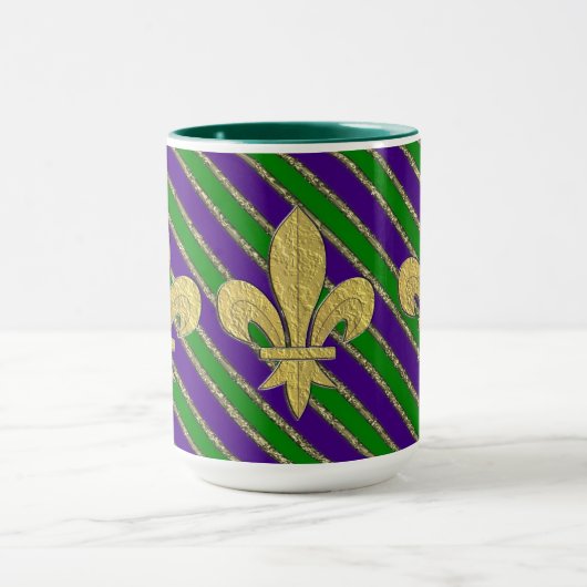 Mardi Gras Stripes & Fleur de Lys Mok (Midden)