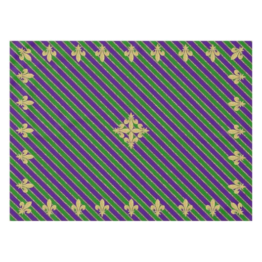 Mardi Gras Stripes & Fleur de Lys Tafelkleed (Voorkant (Horizontaal))