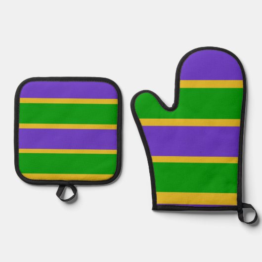 Mardi Gras Stripes Ovenwant & Pannenlap Set (Voorkant)