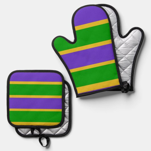 Mardi Gras Stripes Ovenwant & Pannenlap Set (Voorkant / Achterkant)