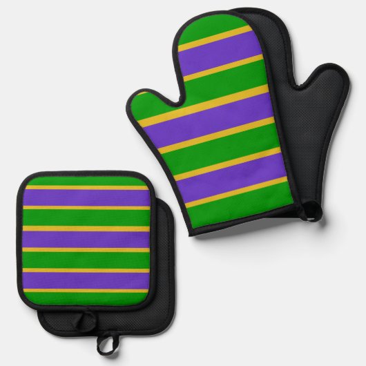 Mardi Gras Stripes Ovenwant & Pannenlap Set (Voorkant / Achterkant)