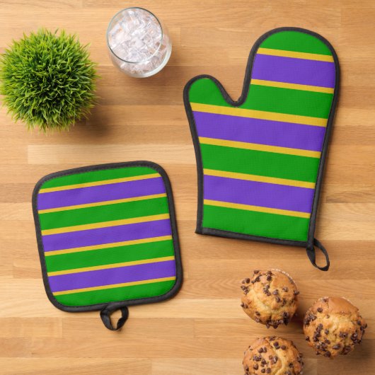 Mardi Gras Stripes Ovenwant & Pannenlap Set (Top down)