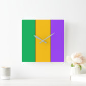 Mardi Gras Stripes Pattern Green Yellow Paars Vierkante Klok (Huis)