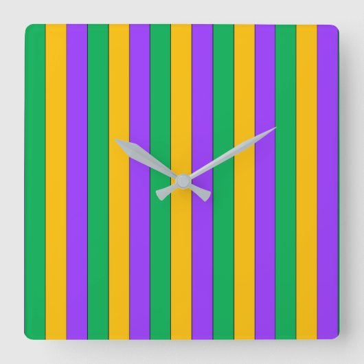 Mardi Gras Stripes Pattern Green Yellow Paarse Vierkante Klok (Voorkant)