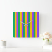 Mardi Gras Stripes Pattern Green Yellow Paarse Vierkante Klok (Huis)