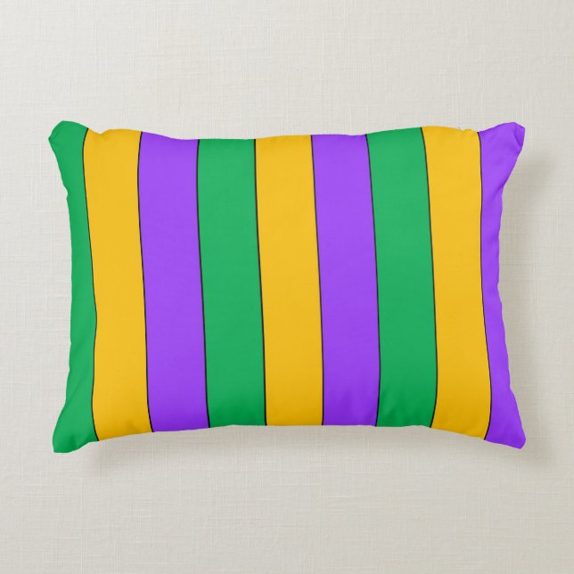 Mardi Gras Stripes Pattern Paars Green Yellow Decoratief Kussen (Voorkant)