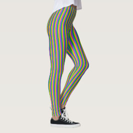 Mardi Gras Stripes Pattern Paars Green Yellow Leggings