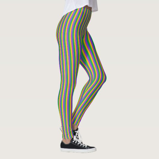 Mardi Gras Stripes Pattern Paars Green Yellow Leggings (Rechts)