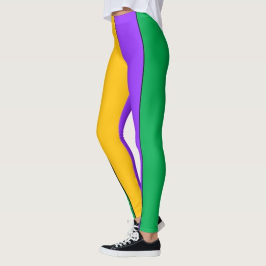Mardi Gras Stripes Pattern Paars Green Yellow Leggings (Links)