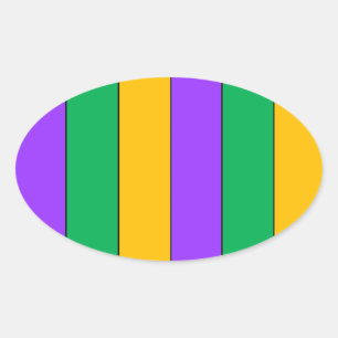 Mardi Gras Stripes Pattern Paars Green Yellow Ovale Sticker