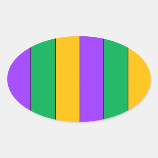 Mardi Gras Stripes Pattern Paars Green Yellow Ovale Sticker (Voorkant)