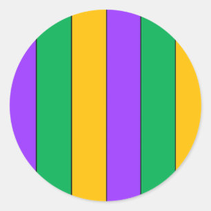 Mardi Gras Stripes Pattern Paars Green Yellow Ronde Sticker