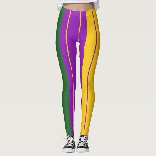 Mardi Gras Stripey Mauve, Groen, geel Leggings (Voorkant)