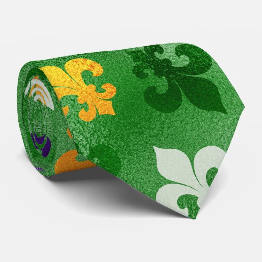 Mardi Gras Stropdas, Mardi Gras Green Fleur de Lis Stropdas (Opgerold)
