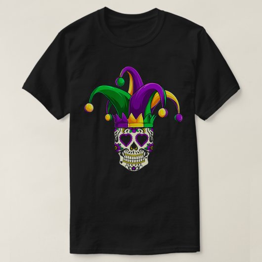 Mardi Gras Sugar Skull Jester Costume , Women Man  T-shirt (Design voorkant)