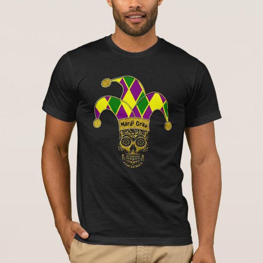 Mardi Gras Sugar Skull Jester T-shirt (Voorkant)