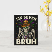 Mardi Gras Sugar Skull Skeleton Six Seven Bruh Mem Kaart (Gele Bloem)