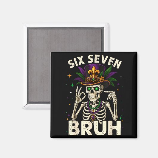 Mardi Gras Sugar Skull Skeleton Six Seven Bruh Mem Magneet (Voorkant / Achterkant)