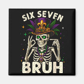 Mardi Gras Sugar Skull Skeleton Six Seven Bruh Mem Magneet (Voorkant)